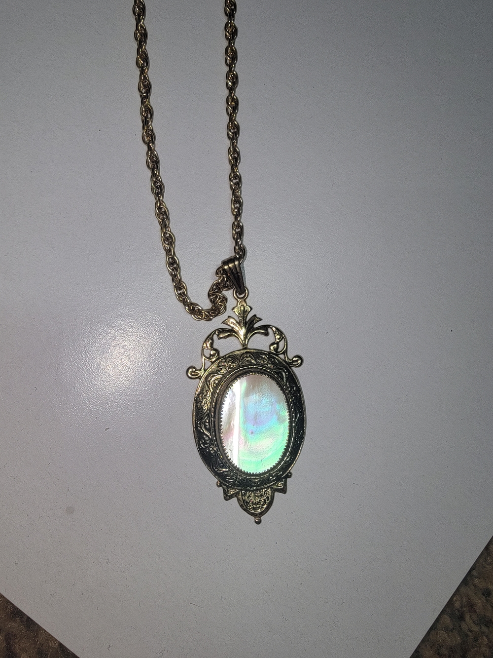 Gold-Tone Oval Iridescent Pendant Necklace - Women Jewelry